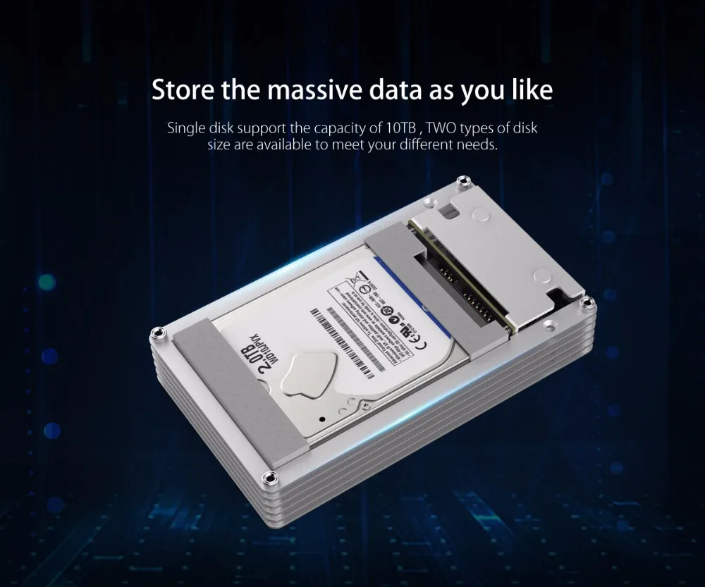 ORICO 3,5 дюймов DIY HDD переходник в корпусе USB 3,0 3,1 type C на SATA алюминиевый двойной отсек с одним отсеком корпус для жесткого диска внешний корпус