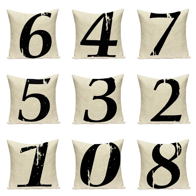 Наволочка для подушки из хлопка и льна с арабскими цифрами | Дом сад