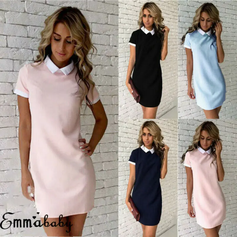 Femme 2019 повседневные женские модные короткие рукава Питер Пэн воротник