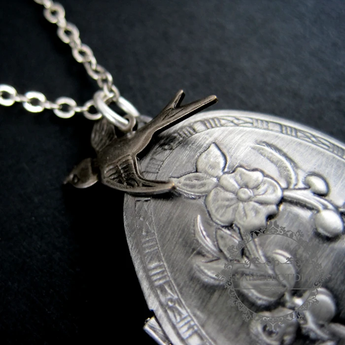 Весенняя серия Ласточка Птица старинный серебряный цветок Выгравированный