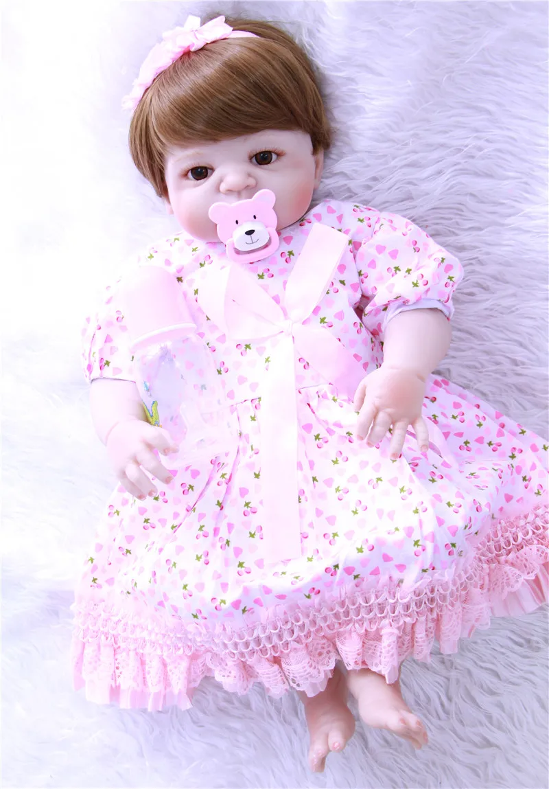 Реалистичная силиконовая кукла Bebe Reborn 55 см коричневая для волос Детская