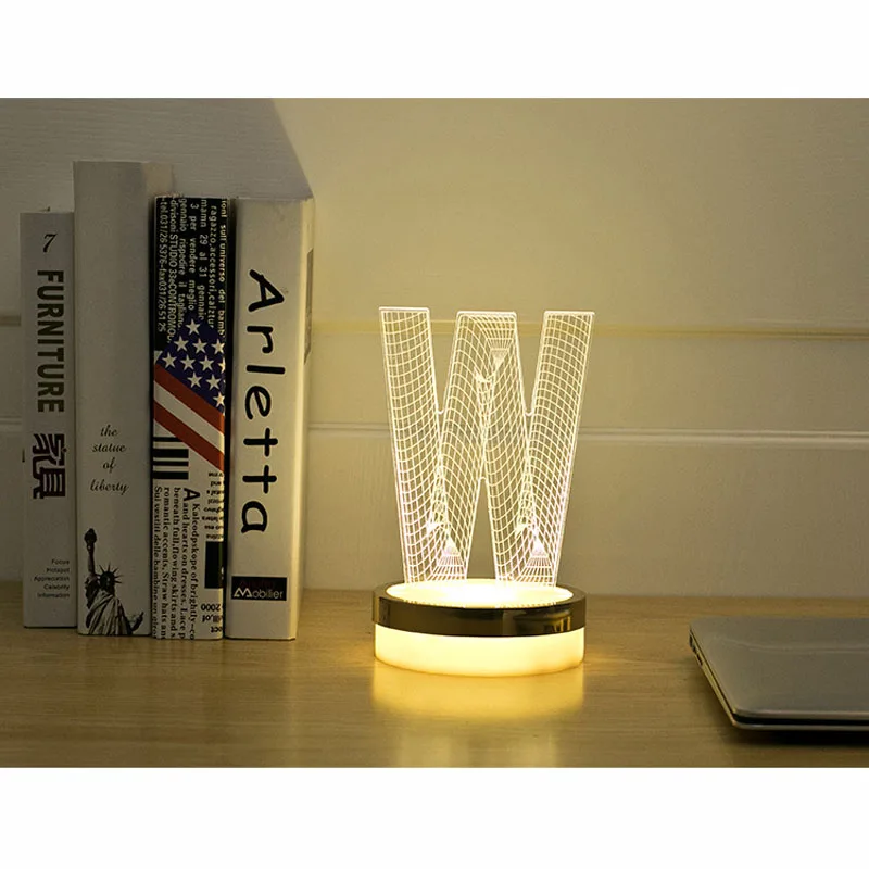 Новинка освещение Буква W 3D LED лампа ребенка ночник decorationg спальня Luminaria usb