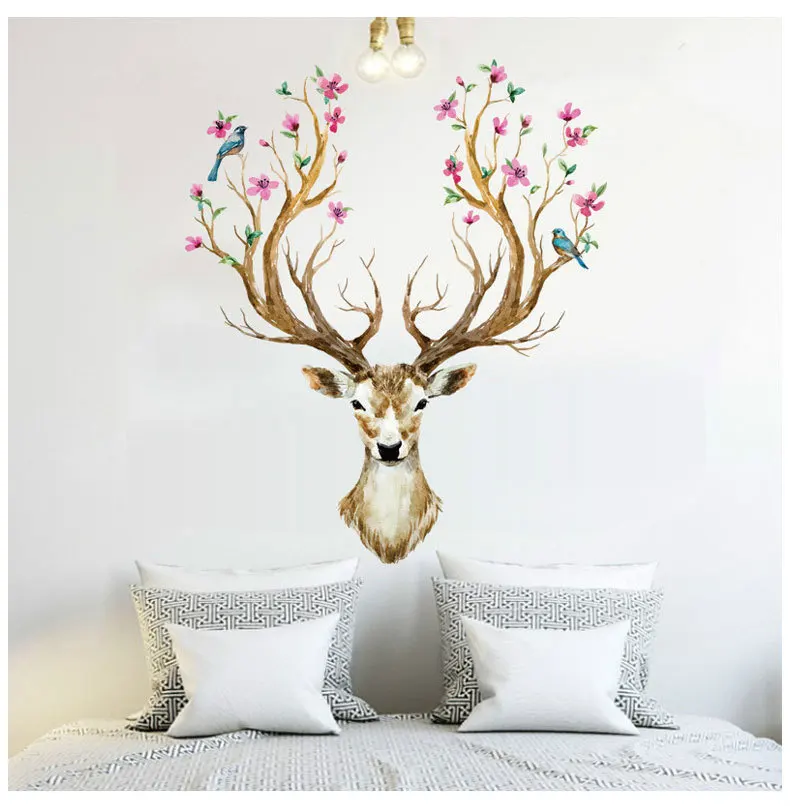 Creative Sika Deer Living Room Bedroom Decoration Wall Sticker DIY Animal Home Decor Poster Mural | Дом и сад