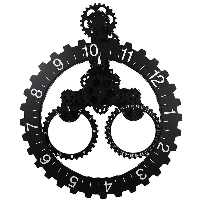 DIY большие кварцевые механические настенные часы Механические шестеренные элементы декоративные современные стимпанк большой месяц/дата/час колесо настенные часы