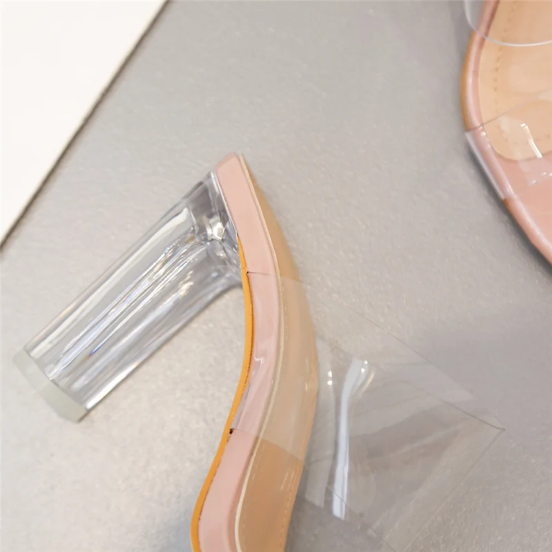 Женские прозрачные туфли без задника на высоком каблуке 10 см размера плюс 42 2020