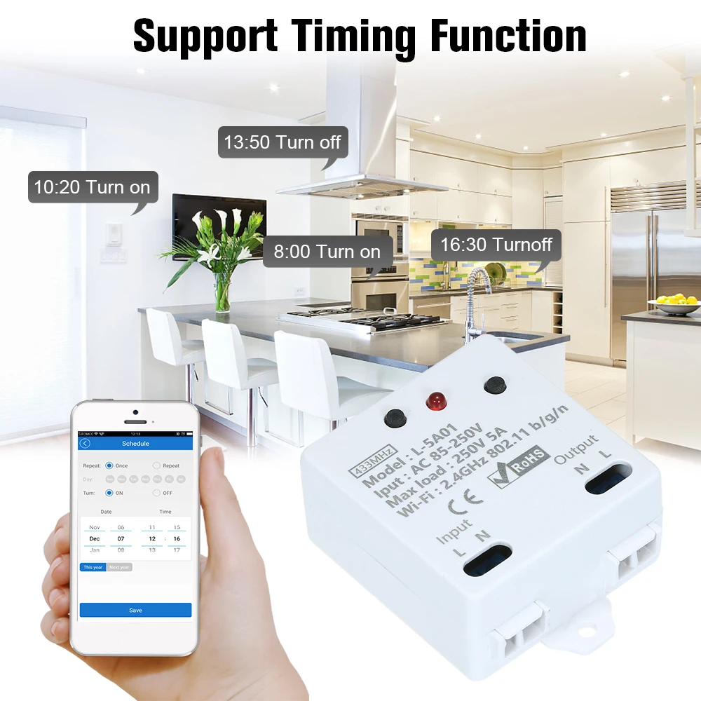 EWeLink Wi-Fi Smart Switch RF 433 МГц 5A/1100 Вт беспроводной переключатель с функцией синхронизации пульт дистанционного управления для Android/IOS APP управления
