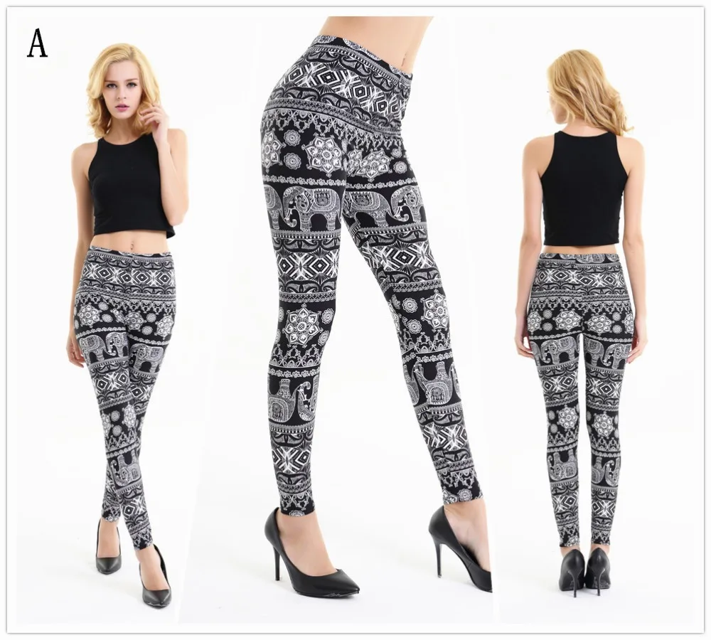 Женские леггинсы с принтом слона черные синие серые большого размера xl весна