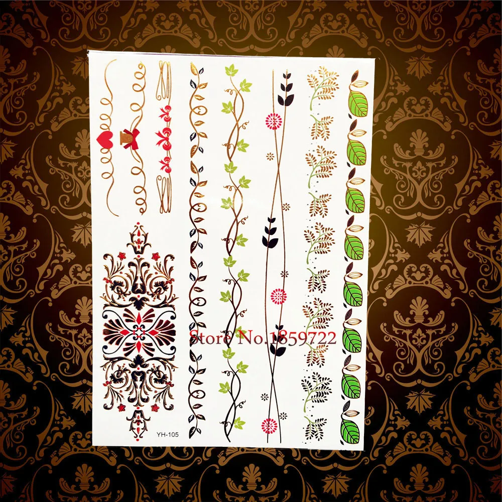 1 шт. горячая девушка сливы конструкции золото поддельные металлик татуировки