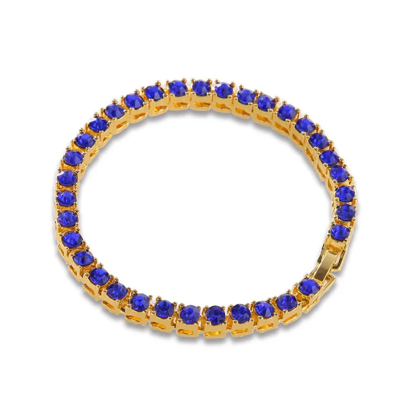 Синий Хип-хоп 1Row Bling CZ Iced Out Стразы браслет из Кубического циркония теннисные цепи браслеты для женщин мужские ювелирные изделия синий красный черный - Окраска металла: Синий