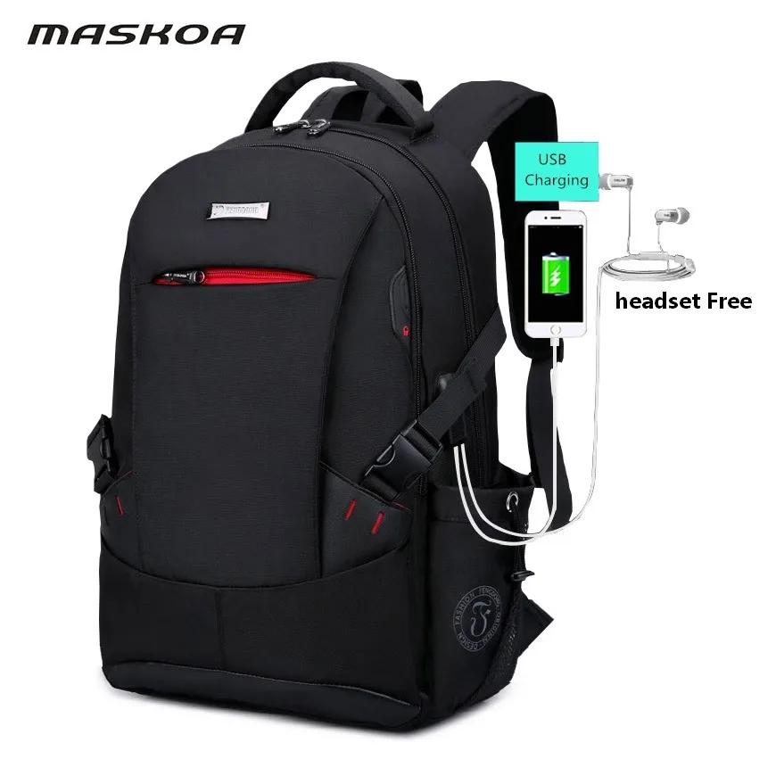 2019 новый рюкзак мужской USB интерфейс гарнитуры школьная сумка мужская черная