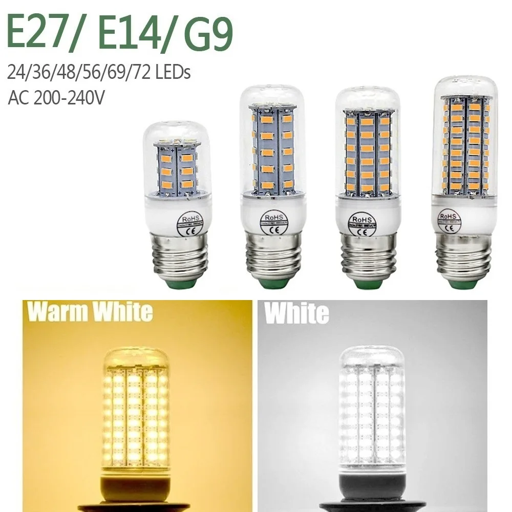 

Светодиодная лампа-Кукуруза E27 E14 G9 SMD5730, лампочки 24 36 48 56 69 72LED s 220 в 230 в 240 В