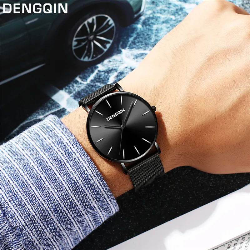

Luxury Mens Black Dial Stainless Steel Date Quartz Analog Sport Wrist Watch Men's Watch 824 Steel Belt