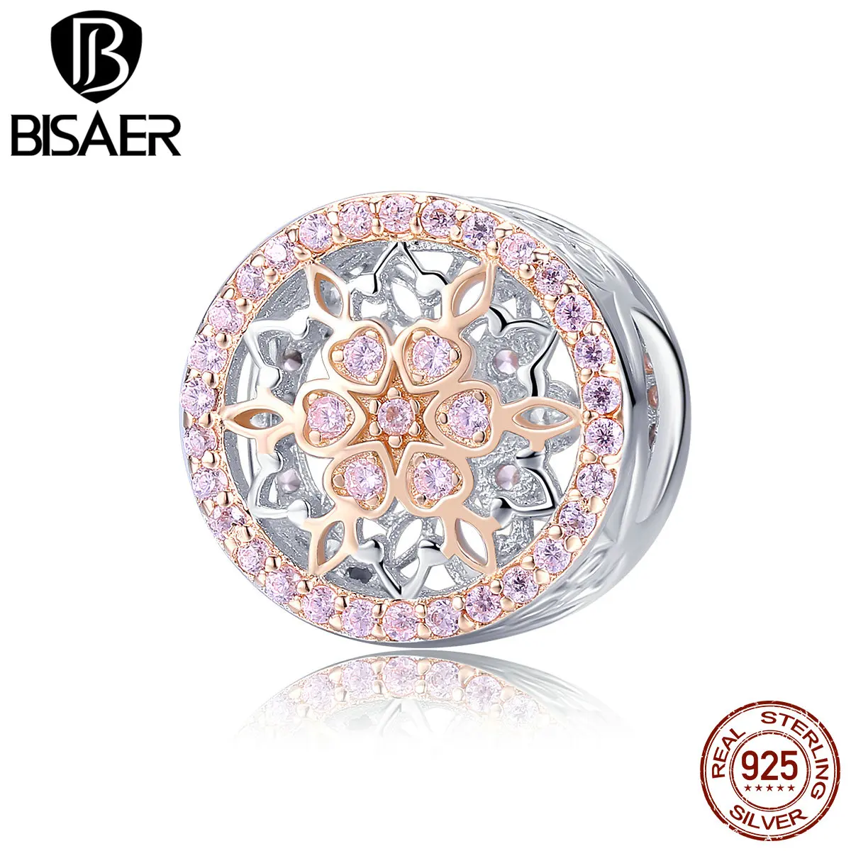 BISAER Аутентичные 925 пробы серебряные очаровательные светящиеся кубические циркониевые круглые бусины подходят для браслетов из стерлингового серебра Изготовление ювелирных изделий ECC923