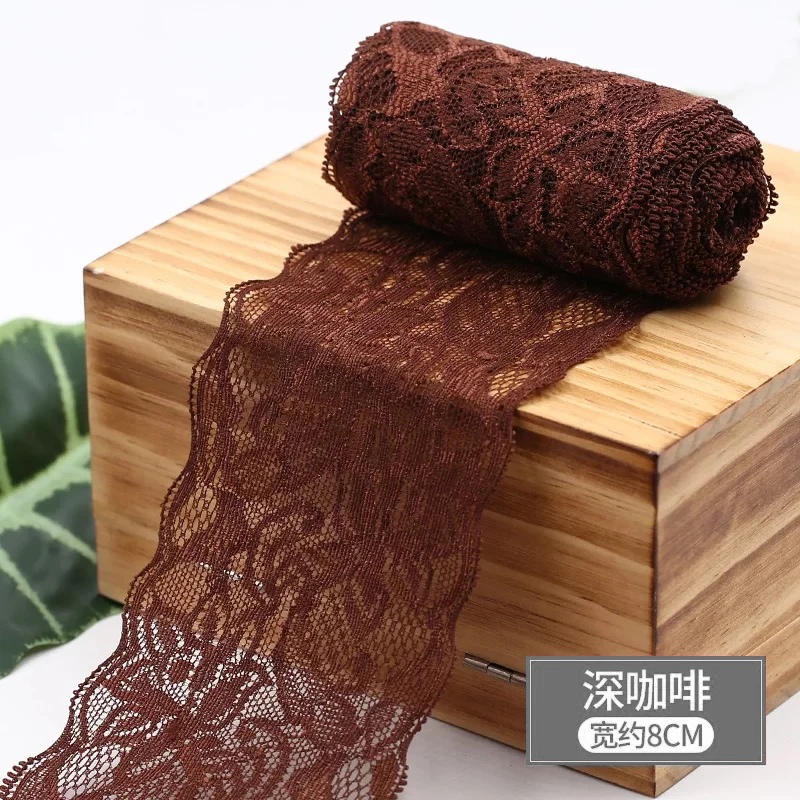 8 см Ширина мягкие эластичные кружева отделка материал DIY шитье одежды и ткань кружева ленты стрейч полые отделка цветочным кружевом - Цвет: Dark Coffee