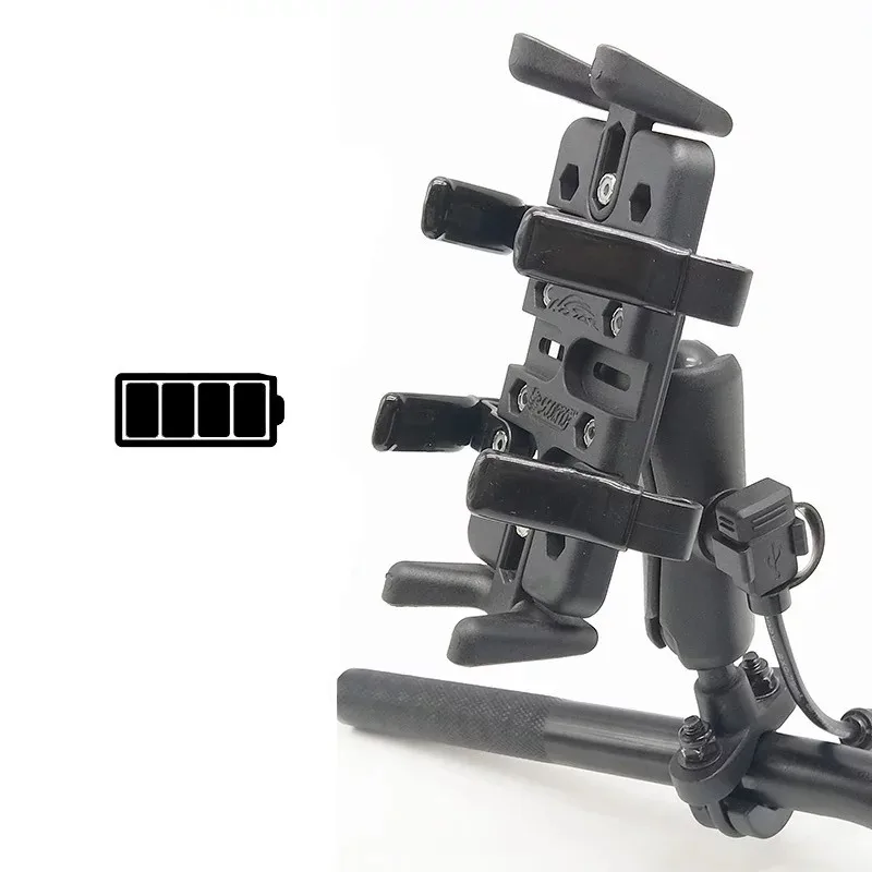 

Motorcycle Finger-Grip Phone or Radio Holder Grip Mount installation+ Double Socket Arm +Waterproof USB Charger for SmartPhone