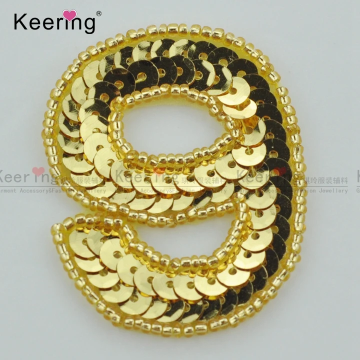 Красивый дизайн золотого цвета с цифрой 9 блестками патчи для одежды WRAB-017 | Дом и