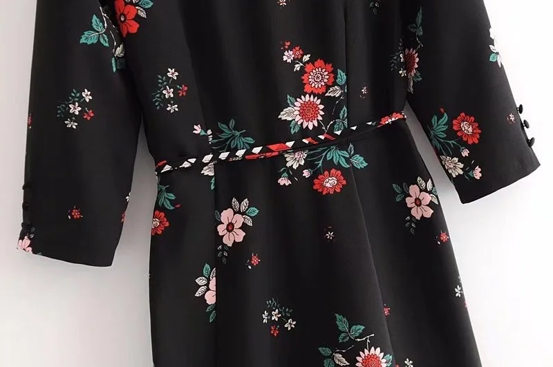 Женское пляжное платье-миди VOGUEIN черное платье с рукавом 3/4 и цветочным принтом