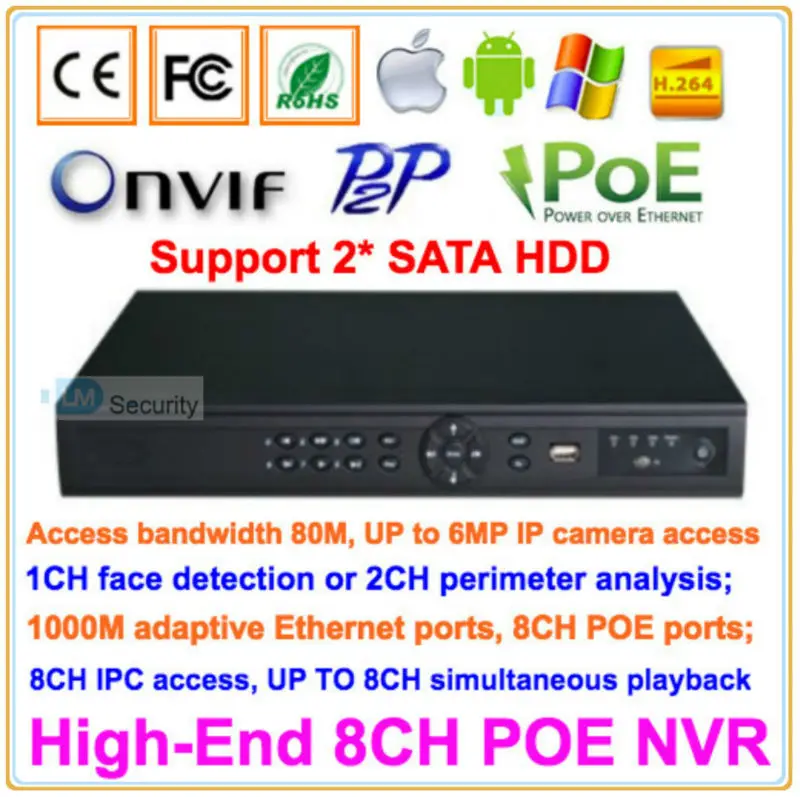 Видеорегистратор POE с 8-канальным NVR портом IEEE 802 3 AF/коммутатор поддержка 2 портов