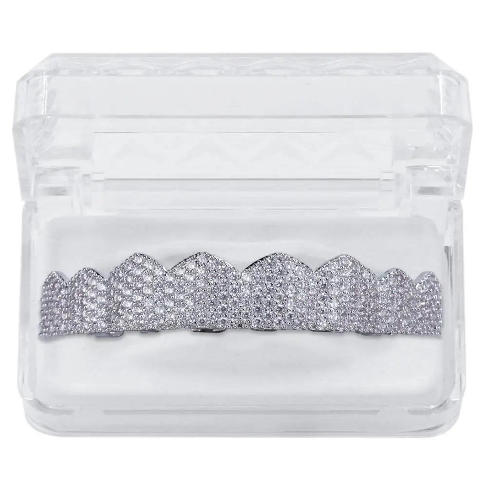 Silver Top TOPGRILLZ Custom Fit Золото Серебро Цвет Iced Out хип-хоп ЗУБЫ Grillz микро Pave кубический циркон сверху и снизу зубы грили набор - Окраска металла: Silver Top