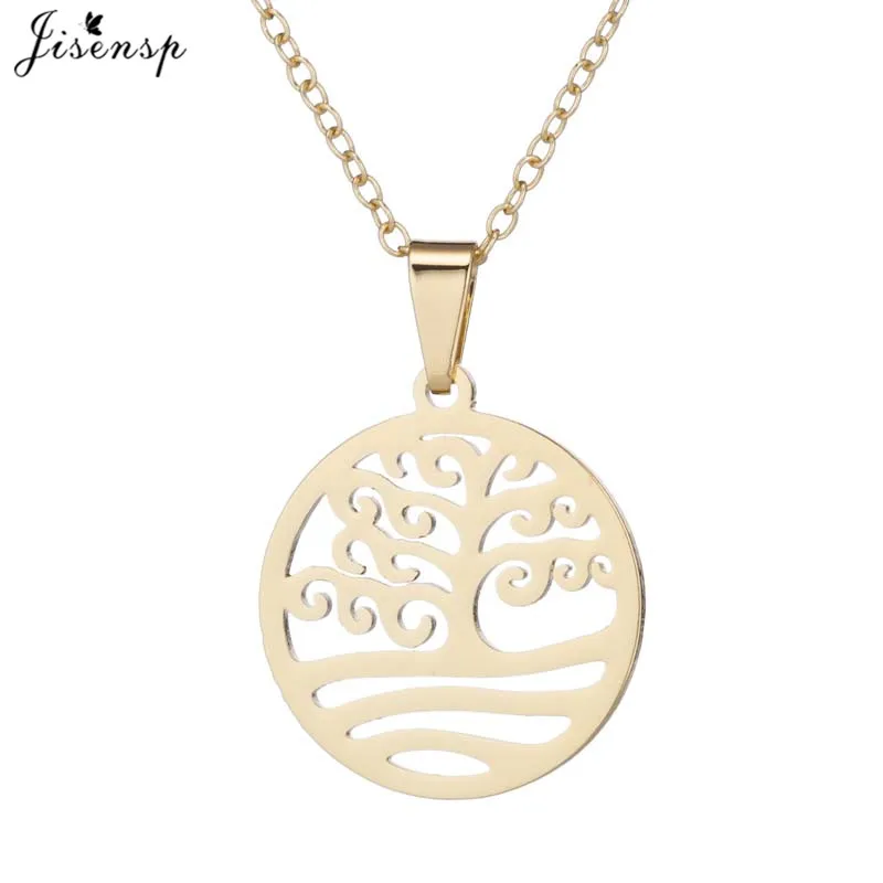 Jisensp модное Древо жизни ожерелье из нержавеющей стали для женщин золотое