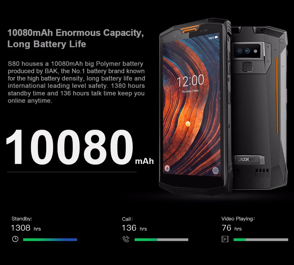 IP68/IP69K портативная рация DOOGEE S80 мобильный телефон Беспроводная зарядка NFC 10080 мАч 12V2A 5,99 FHD Helio P23 Восьмиядерный 6 ГБ 64 Гб 16,0 м