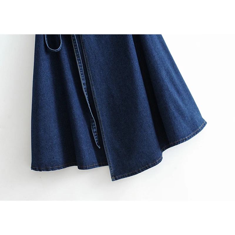 

Spring Autumn Women's Skirts New Women Fashion High Waist Skirt Trend Art Wild Female Denim Lace-Up Midi A-Line Skirt Clothes