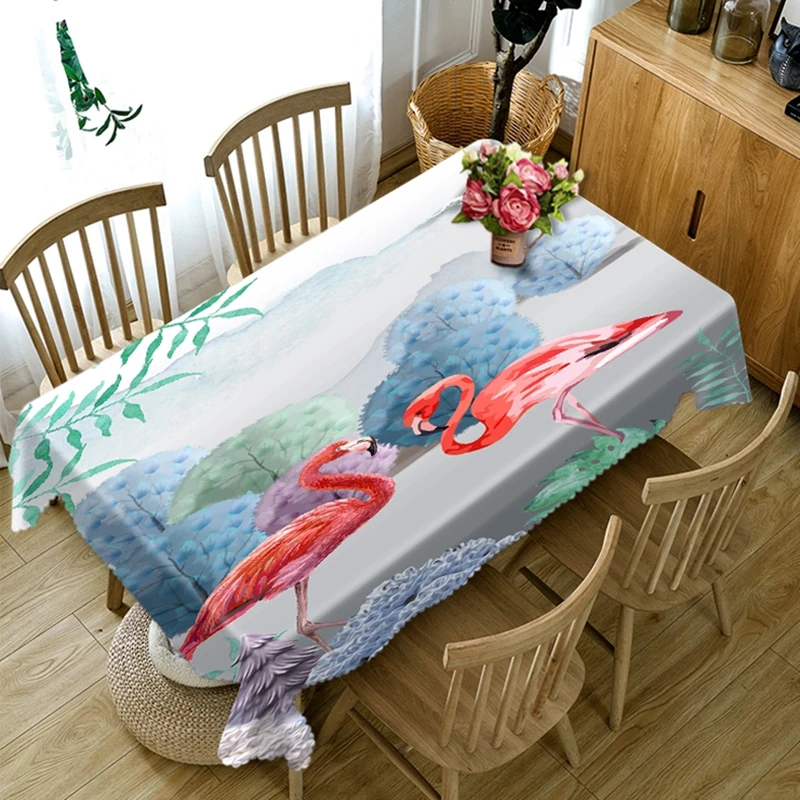 

Customizable Polyester 3D Round Tablecloth Red Flamingo Sea View Pattern Washable Thicken Cotton Rectangular Dining Table Cloth