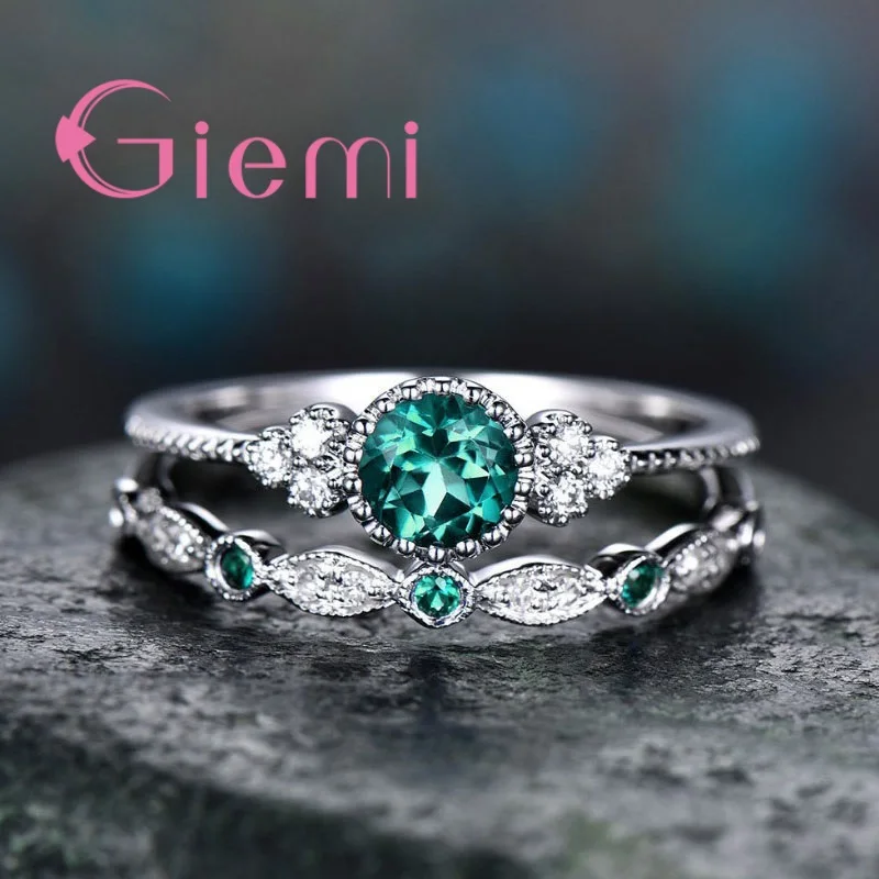 3 цвета изысканное двойное кольцо с фианитом романтическое женское серебряное