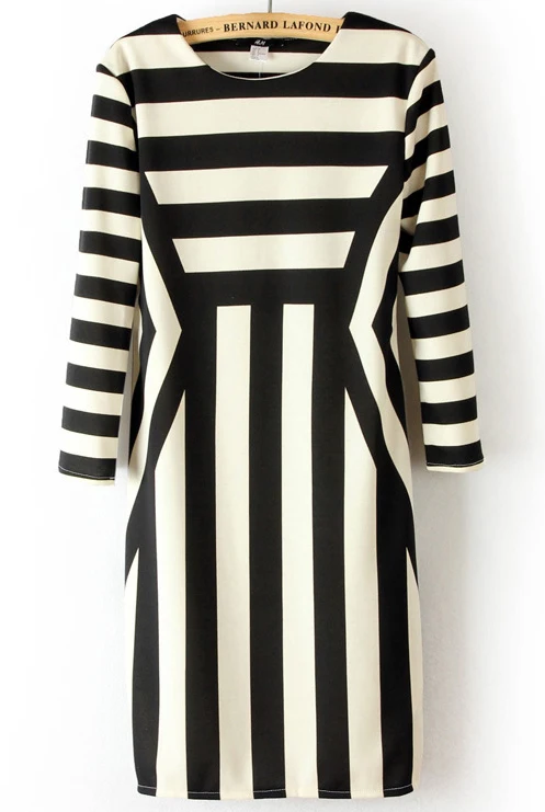Фото Free Shipping! 2014 New Fashion Women Hot Sale High Quality Black White Long Sleeve Asymmetrical Striped Dress Женская одежда Free Shipping! 2014 New Fashion Women Hot Sale High Quality Black White Long Sleeve Asymmetrical Striped Dress Женская одежда
