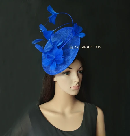 ROYAL BLUE Новая 9 цветов кораллово-розовый большой головной убор Sinamay чародей шляпа Кентукки Дерби для гонок на Кубке. QF115 - Цвет: ROYAL BLUE