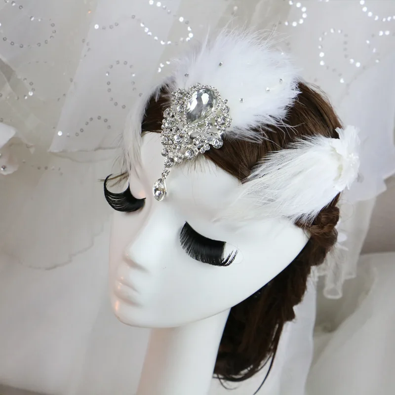 

Women Feather Rhinestone Decoration Flower Headwear New Christmas Wedding Party Show Gift Hair Clip Pins Dance Hairpin Headdress