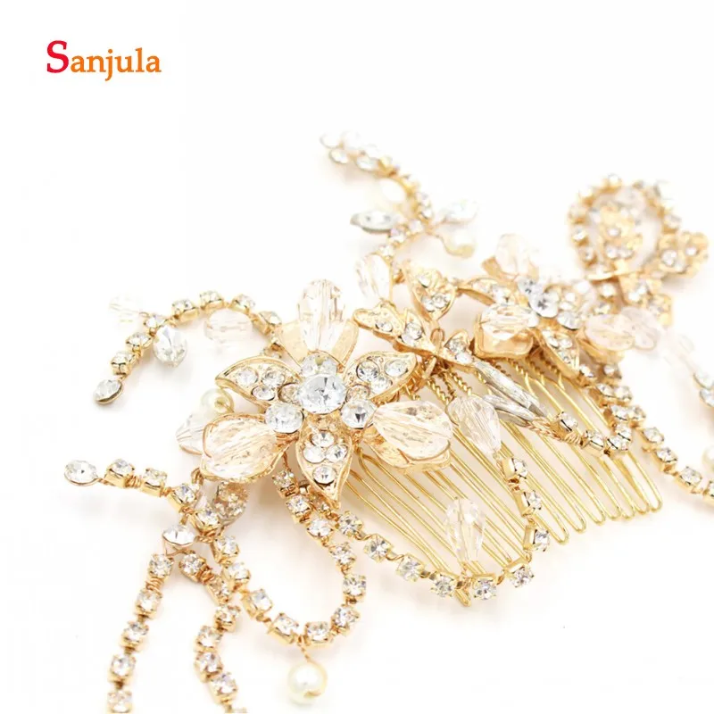 Europe Style Fashion Headband with Comb Gold Flowers Bling Head Piece for Bridal Wedding Accessories H175 | Свадьбы и торжества