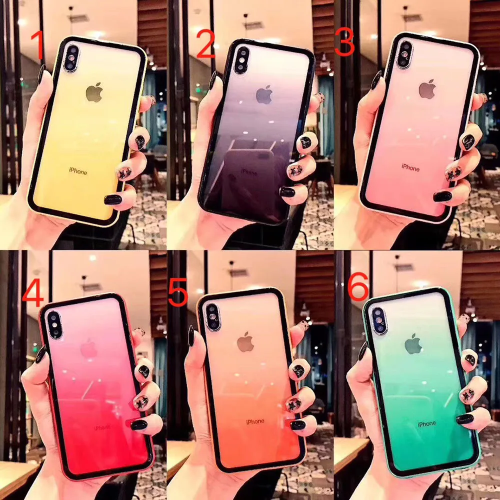 Градиентный чехол из закаленного стекла для iPhone 7 8 6 6S Plus XS XR X чехлы с рисунком Max