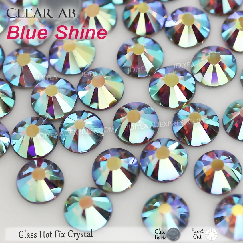 Clear AB Blue Shine Высокое качество Горячая фиксация Стразы SS6 SS10 SS16 SS20 SS30 Стразы плоская задняя часть исправление камней Кристаллы Блестки для DIY одежды платье - Цвет: Clear AB Blue Shine