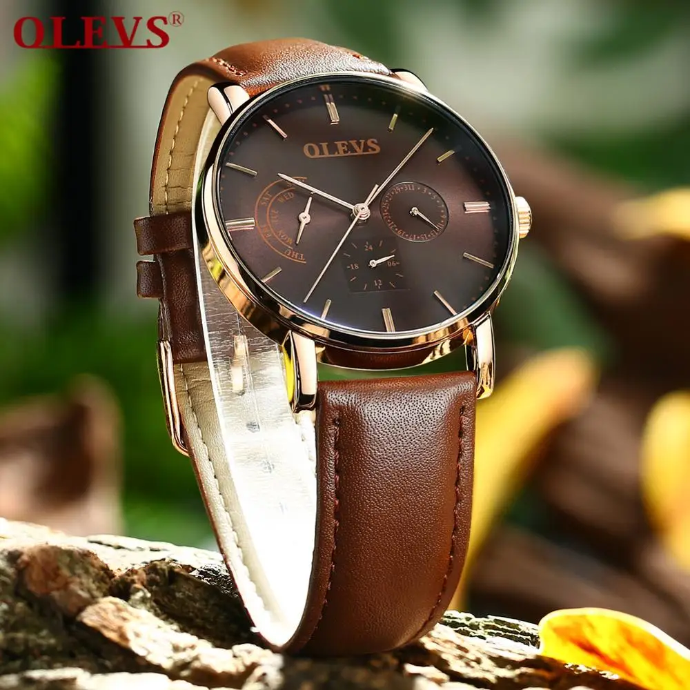 OLEVS Мужские автоматические механические часы розовое золото/черный/белый