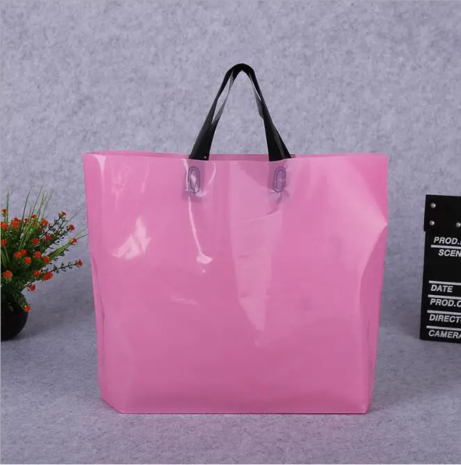 Pink 50 шт в наборе, подарочные пакеты Пластик торговые пакеты с ручками пластиковый упаковочный пакет с ручкой, мешки Жара-запечатывание Пластик Коробки - Color: Pink