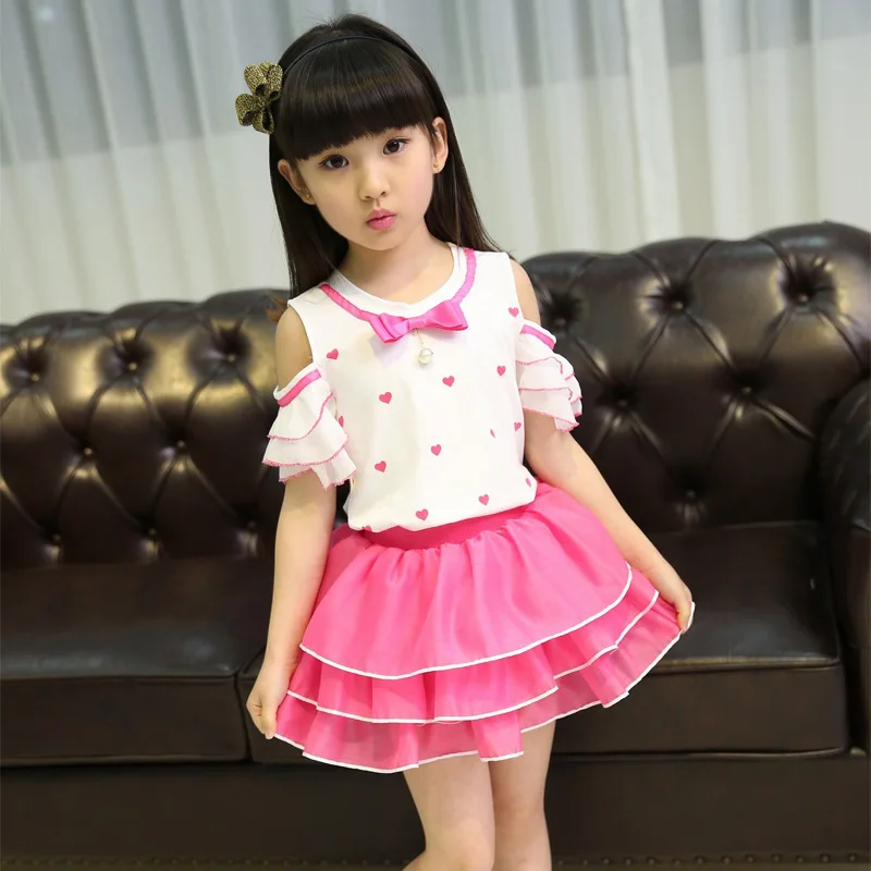 Детская одежда Новинка 2017 года Милый Летний костюм для девочек Детский комплект