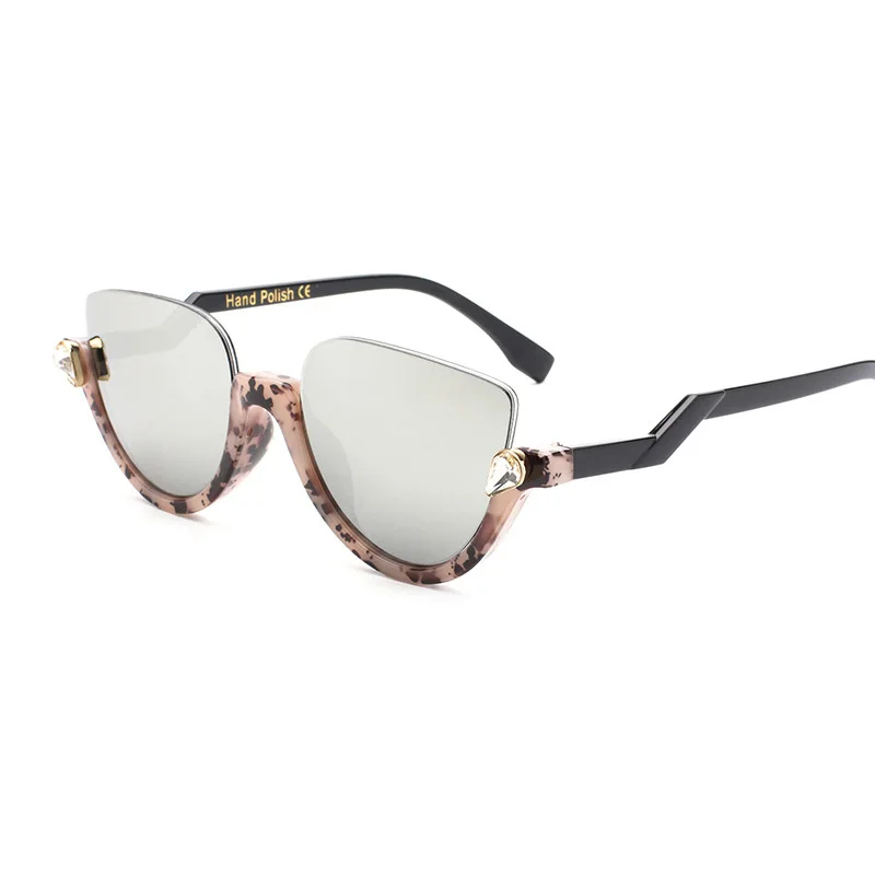 

Stylish Cay Eye women sunglasses UV400 Semi-rimless summer eyeglasses Reflective lens female Diamond sun glasses High Grade n257