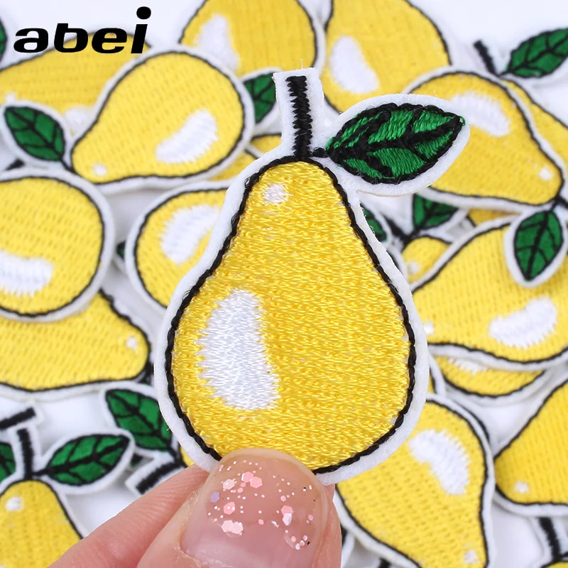 

10pcs/lot Cartoon Pear Stickers Embroidery Iron On Fruits Patches Diy Coats Jeans appliques Sew on Motif Badge Garment Accessory