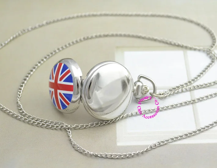 

wholesale English england great britain UK flag pocket watch women lady girl necklace silver fashion antibrittle enamel mirror