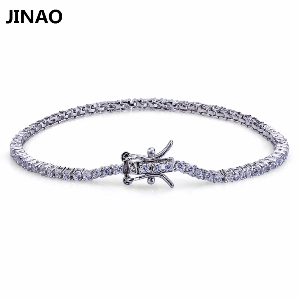 Браслеты JINAO золотистые/серебристые теннисная цепочка 1 ряд 2 мм ААА CZ камни
