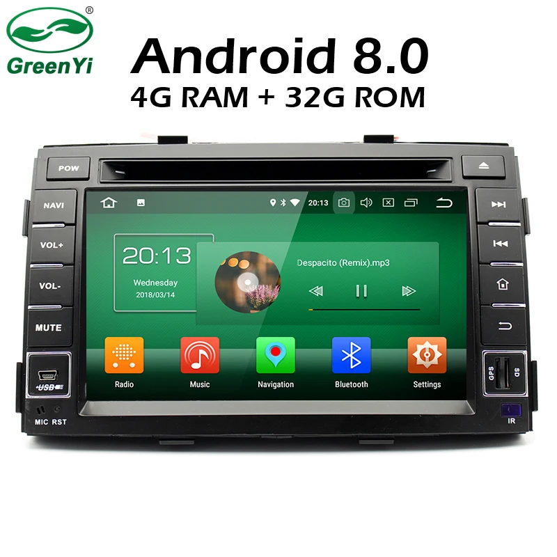Автомобильный DVD плеер GreenYi 4 Гб ОЗУ Android 8 0 для Kia Sorento 2011 2012 Восьмиядерный 32 ПЗУ
