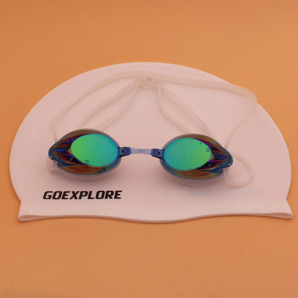 Goexplore очки для плавания для взрослых для мужчин и женщин+ Реверсивный Плавательная шапочка бассейн очки маска для подводного плавания - Цвет: white blue