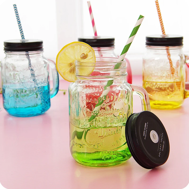 Винтаж соломы Стекло летние фруктовый сок мороженое чистый диспенсер для