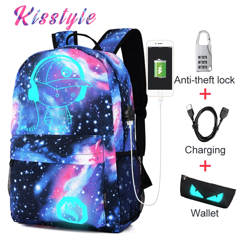 Рюкзак Kisstyle с usb зарядкой для подростка рюкзак отражающими вставками милые