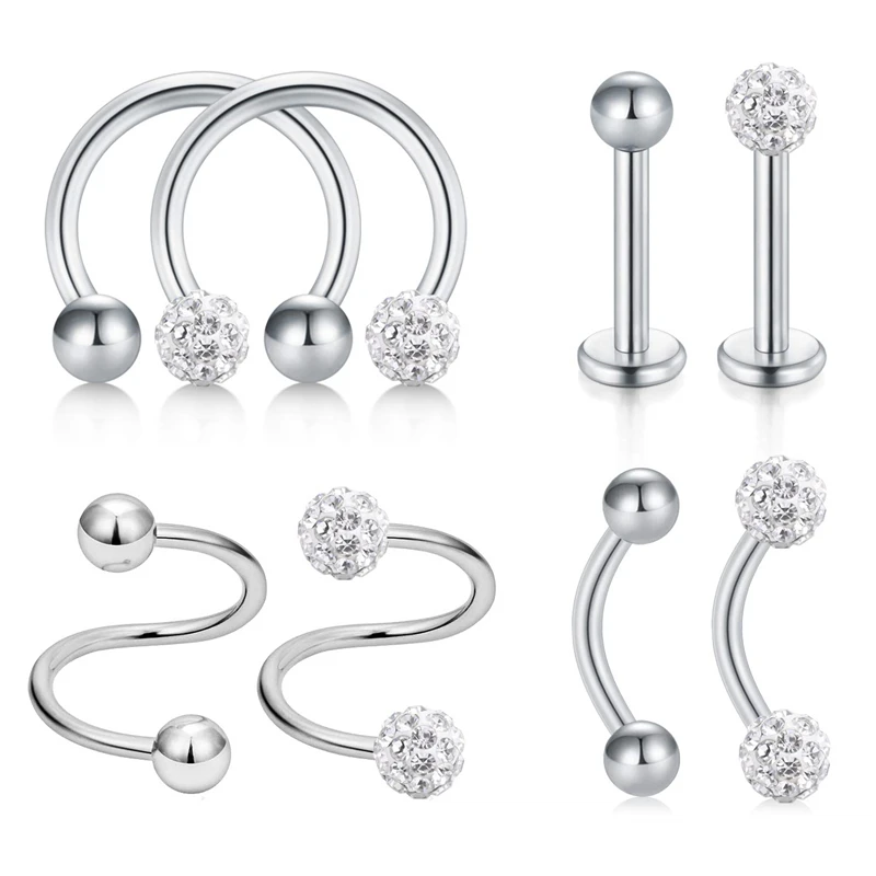 JFORYOU 8 шт. серьги из нержавеющей стали украшение для козелка Daith Conch серьги, Надеваемые На ушной хрящ кольцо для носа CZ Пирсинг носа скрученная спираль
