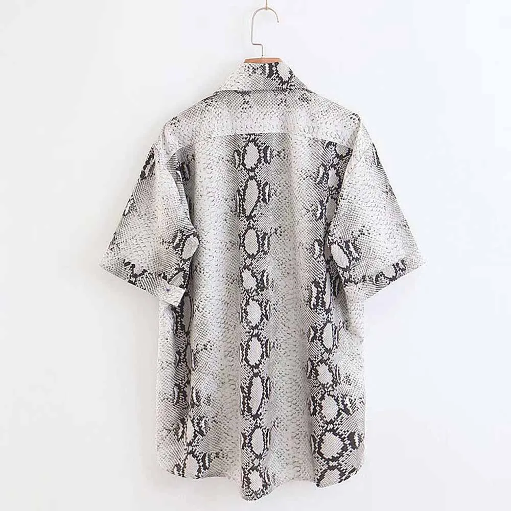 FIRSTTO/Модная однобортная блуза со змеиным принтом и отложным воротником рубашка с