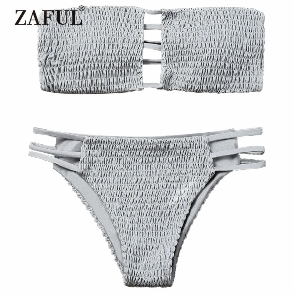 Женский купальник бандо ZAFUL однотонный бикини без бретелек с подбивкой по бокам