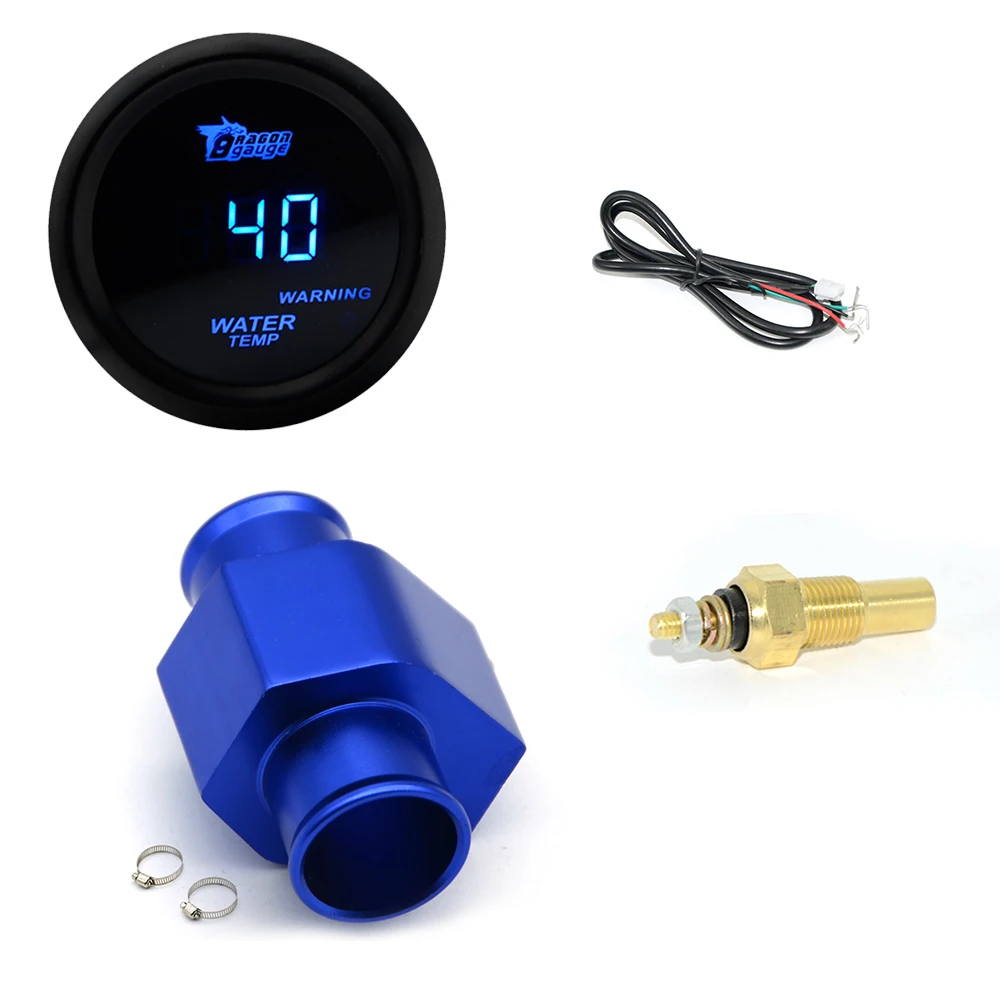 2019 High Quanlity2'' 52MM Car Digital Blue Led Water Temperature Gauge 40-150℃ With Water Temp Joint Pipe Sensor Adapter 1/8NP