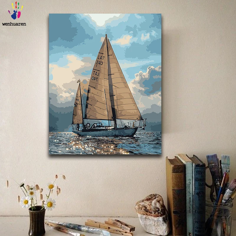 DIY раскраска краска по номерам морской катер картины с комплекты 40x50 защелка | Дом